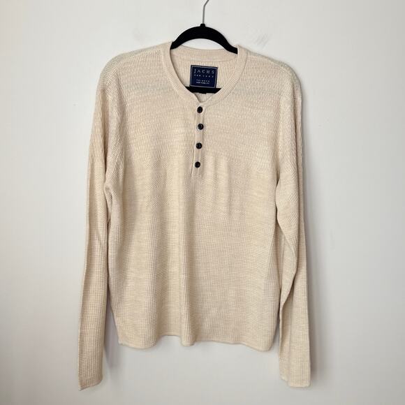 Jachs Men's Mixed Stitch Waffle Sweater Henley XL Pattern Cream Long‎ Sleeves - Picture 4 of 11